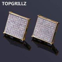 TOPGRILLZ Hip Hop Men&#39;s Bling Jewelry Earring Gold Color Iced Out Micro Pave Cub - £20.26 GBP