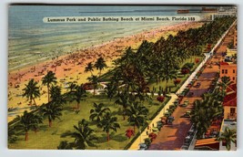 Miami Beach Florida Postcard  Lummus Park Beach Linen Palm Trees Old Cars 1951 - £9.49 GBP