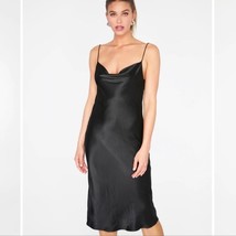 NWT ZARA Black Satin Cowl Neck Slip Midi Dress Cocktail Party Size Medium - £30.16 GBP