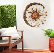 Gold Metal Indoor Outdoor Sun and Moon Wall Decor with Stars Brown 36 x 36 - £54.52 GBP