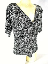 Danny &amp; Nicole womens 16 S/S white black KNOT front floral stretch top (... - $7.62
