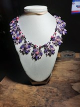 16.5 - 19.5 Handmade Beaded Pink Purple Black Necklace Unique - £11.75 GBP