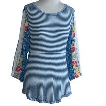 Multiples blue white stripe statement quarter sleeve spandex pullover top small - £18.44 GBP