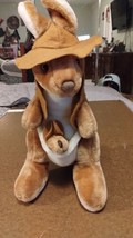 Australia Soft Toy Plush Kangaroo with Joey + Hat Stuffed Animal Plushie 16&quot; - £12.57 GBP