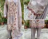 Pakistani Gray  3Pcs Fancy Chiffon Dress with embroidery &amp; Squins work,XL - $113.85