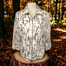 Chicos Animal Print Jacket Sz 0 Shirt Reptile Zips Small Textured Blazer Stretch - £23.73 GBP