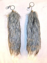 2 Fox Tail Key Chain Grey W White Tip Foxes Wild Animal Fur Novelty Fake Tails - £5.30 GBP