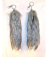 2 FOX TAIL KEY CHAIN GREY W WHITE TIP foxes wild animal fur novelty fake... - £5.19 GBP