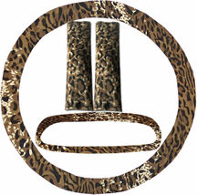 Steering wheel cover, seat belt covers &amp; rear view mirror cover  Tan Leo... - $19.56