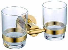 Gold clour Bathroom TUMBLER HOLDER TEECH DOUBLE CUP Holder round  design - £39.48 GBP