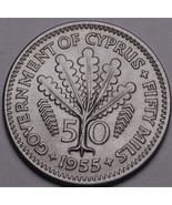 Cyprus 50 Mils, 1955 Gem Unc~Only Year Minted This Type~Fem Leaves~Free ... - £7.66 GBP