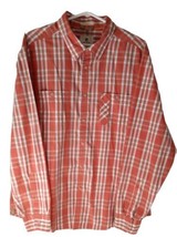 LIFE KHAKI SHIRT SLIM XL BUTTON DOWN POCKETS PLAID ORANGE LONG SLEEVE - £7.91 GBP