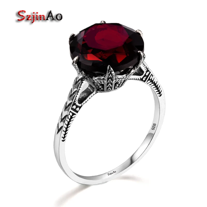 Dark Red Garnet Rings For Women Real 925 Sterling Silver Flower Charms Brand Wed - £41.19 GBP