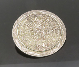 925 Sterling Silver - Vintage Mayan Aztec Sun Calendar Shiny Brooch Pin - BP8386 - £87.61 GBP