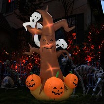 8Ft Blow Up Outdoor Yard Decor Halloween Inflatable Pumpkin Ghost Tree & Light - £70.94 GBP