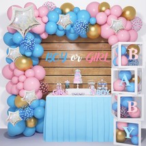 136Pcs Baby Boxes Gender Reveal Balloon Decorations, Pink And Blue Balloon Garla - £31.35 GBP