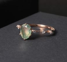 Natural Moss Agate Ring Handmade 925 Sterling Silver Ring Engagement Silver Ring - £49.76 GBP