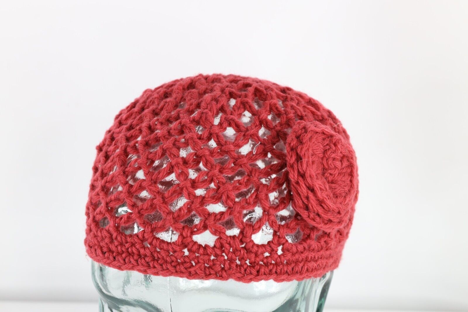 NOS Vtg 70s Streetwear Crochet Wool Knit Flower Skull Beanie Hat Cap Womens OS