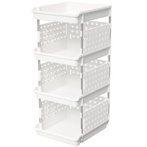 Plastic Stackable Storage Baskets, 4 Tier Stacking Bins For Closet Wardr... - $54.99
