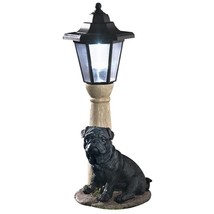 Realistic BLACK PUG Dog Garden Sculpture Solar Lighted Lamp Post Outdoor Lantern - £38.52 GBP