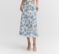 Mango Lili Blau Blumen Midi Rock UK 14 (fm117-9) - $32.61