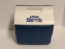 Vintage Little Playmate by Igloo Personal Cooler Blue White push button USA 1989 - £12.49 GBP