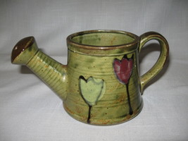 Watering Can Planter Candy Bowl Green Pottery Look Tulip Designs Nevco  - £7.94 GBP