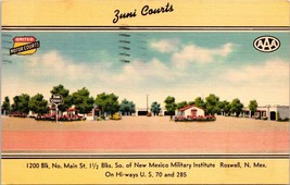 c1940 Zuni Courts Motor Motel Hotel Roswell NM MWM Linen Divided Back Postcard - £10.32 GBP