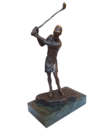 Bronzo Statua Vintage Golfista Golf Femmina Golf Trofeo Scultura Marmo Base - £107.25 GBP