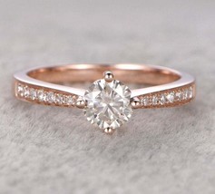 1.2CT Solitaire Moissanite Ring Round Cut Engagement Ring 14k Rose Gold Ring - £96.49 GBP