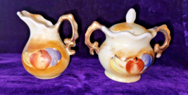Vintage Miniature Creamer and Sugar Set Hand Painted Fruit Made in Japan - £6.81 GBP