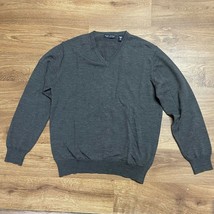 Grant Thomas Gray Merino Wool V Neck Pullover Sweater Size Medium Made In Italy - £15.58 GBP