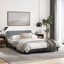 Modern Light Gray Wooden Fabric Full Size Bed Frame Base With Headboard ... - $315.80