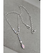 New GIVENCHY Signed Necklace Aurora Borealis Crystal Silver tone Y drop ... - $55.53 CAD