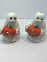 VTG Set 2 Ceramic Halloween GHOST with Pumpkin Votive Tea light Candle Holder - £11.96 GBP