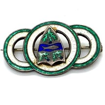 Antique Signed Sterling Silver Enamel Thistle Celtic Three Circle Bar Brooch Pin - £38.15 GBP
