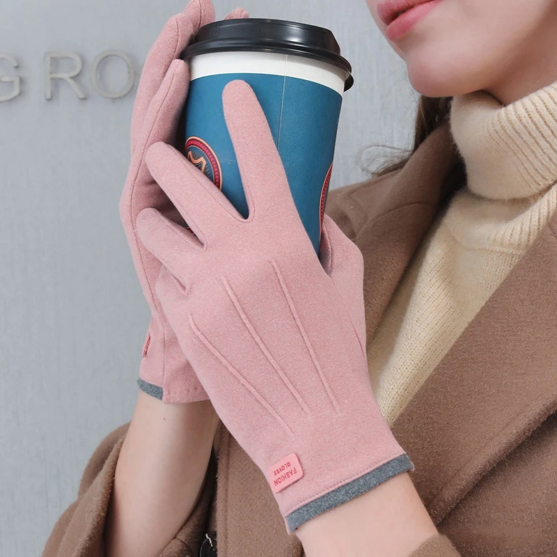 Autumn And Winter Touch Screen Gloves Women&#39;s Single Warm Student  De Velvet Glo - £82.02 GBP
