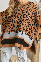 Camel Leopard Print Poncho Sweater - £22.48 GBP+