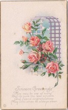 Greeting Postcard Pink Roses On Trellis 1922 - £1.71 GBP