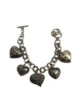 Silver Tone Heart Charm Bracelet Jingly Ornate Toggle Clasp Valentines - £14.79 GBP