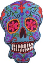 Blue Sugar Skull Throw Pillow Detailed with Colors Embroidered Decorative Gift - £21.60 GBP