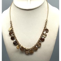 Vintage Chain Bib Necklace with Textured Dangling Discs in Two Tone, Sparkling - £22.48 GBP