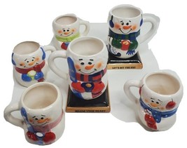 Snowman Family Hot Cocoa Ceramic 6 Mugs Cups Cozy Cabin Winter Fun Mom D... - $19.20