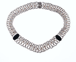 Heavy Retro Mexican Sterling and obsidian necklace - $415.80