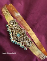 Indian Bollywood Style Gold Plated Kamar Bandh Waist Belt CZ Blue Jewelr... - £129.40 GBP
