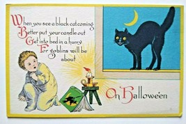 Halloween Postcard Black Cat Candle Book Of Spells Series 27 Nash Unused - £30.04 GBP