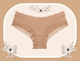 S  Praline Beige Victoria&#39;s Secret Stretch Cotton Lace-Waist &amp; Leg Cheek... - $206.14 MXN