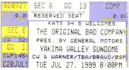 Vintage Bad Company Ticket Stub July 27 1999 Yakima Washington - $24.74