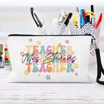Retro Teacher Name Pencil Pouch, Personalized Teacher Present, Custom Teacher Ba - £12.78 GBP