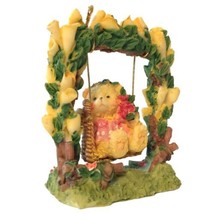 Teddy Bear On Swing Resin Figure Vintage 90s Figurine Yellow Roses Cottagecore - £11.85 GBP